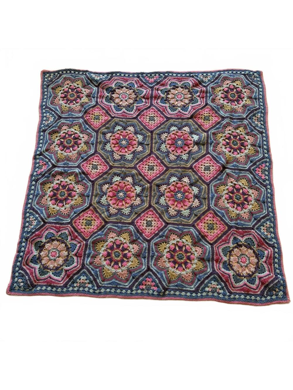Persian Tiles Afghan Throw Blanket Mosaic Sandalwood Cottage Granny 45"x46"